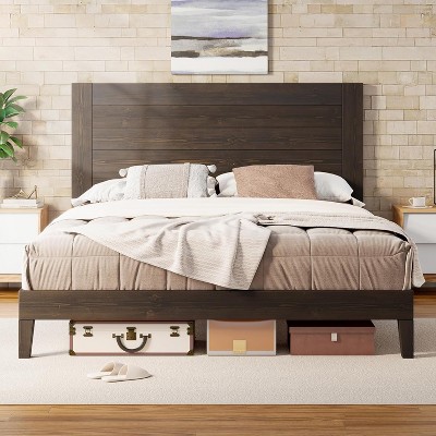 Mid-Century Modern Platform Bed with 48" Headboard