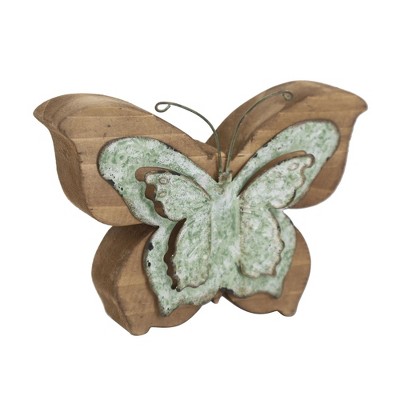 Transpac Wood and Metal Butterfly Sitter Decorative Object for Home Spring Decor