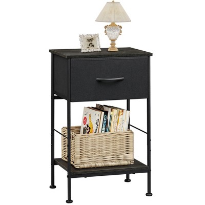 End Table with Fabric Storage Drawer, Bedside Furniture with Steel Frame, Side Table for Bedroom, Dorm, Easy Assembly