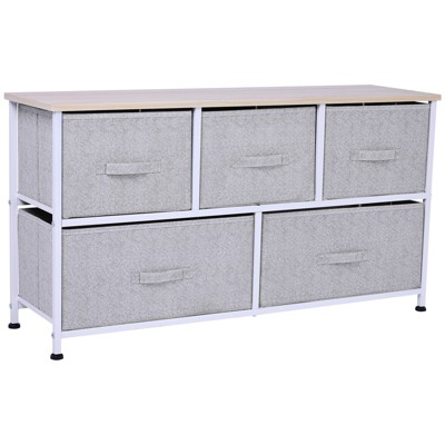 HOMCOM 40" L 5 Drawer Horizontal Storage Cube Dresser Unit Bedroom Organizer Livingroom Shelf Tower with Fabric Bins