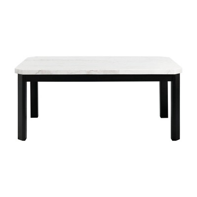 Picket House Furnishings Celine Marble Standard Height Dining Table White: Chic Black Base, Seats 4