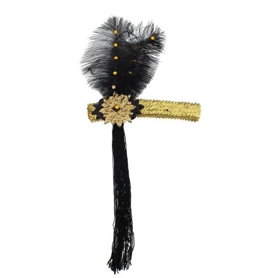 Forum Novelties Gold Sequin Adult Costume Flapper Headband With Black Feathers