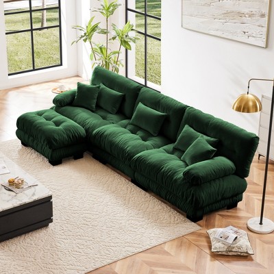 Oversized 133.8" Chenille Modular L-Shaped Sectional Sofa with Bolster Armrests and Ottomans, 4-Piece Free combination Sofa