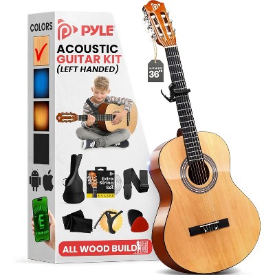 Pyle 36" Classical Acoustic Guitar - 6-String with Nylon Strings, Left-Handed, Accessory Kit Included - Natural PGACMS82LFT