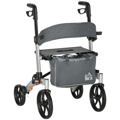 HOMCOM Aluminum Rollator Walker for Seniors and Adults with 10'' Wheels, Seat, Backrest, Folding Upright Walker w/ Adjustable Handle Height