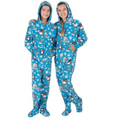 Footed Pajamas - Winter Wonderland Kids Hoodie Fleece One Piece