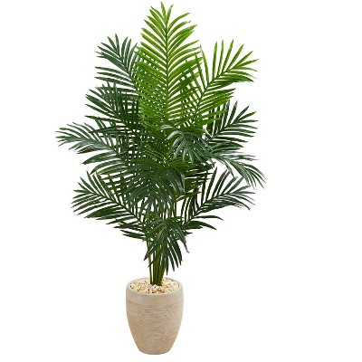 Nearly Natural 5.5-ft Paradise Artificial Palm Tree in Sand Colored Planter