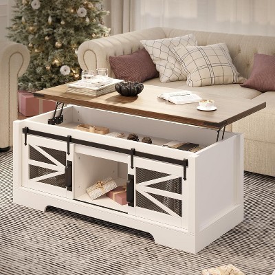 Acekool 47.2" Lift Top Coffee Table with Storage, Drawers & Adjustable Shelves – Rustic Farmhouse Lift-Top Center Table for Living Room