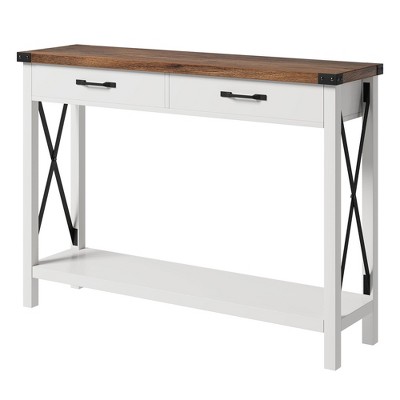 31" Console Table, Industrial Style Console Table with Drawers and Open Storage Shelves, 2-tiered Narrow Sofa Table, Entryway Hallway Table