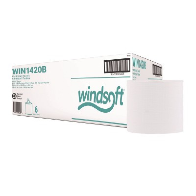 Windsoft Center-Flow Perforated Paper Towel Roll, 7.3 x 15, White, 6 Rolls/Carton