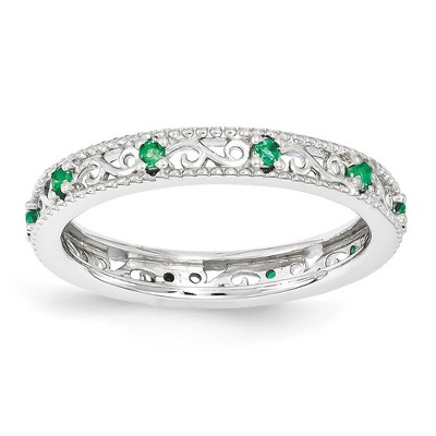 Black Bow Jewelry 3mm Sterling Silver Stackable Expressions Created Emerald Scroll Band