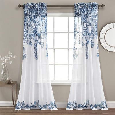 2pk 38"x84" Sheer Tanisha Curtain Panels Navy/White - Lush Décor