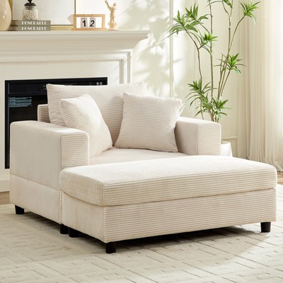 Mjkone Corduroy Comfy Chaise Lounge Deep Seat Sleeper Sofa Chair with Storage Ottoman,Upholstered Single/Loveseat Sofa