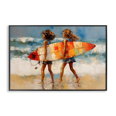 Stupell Industries Surfboard Kids Friends Black Framed Giclee Art