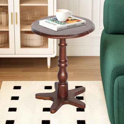 Sapphtopaz 15.75" Retro Small End Table with Wooden Pedestal Round Side Table with Unique Ball Legs Sofa Table for Living Room,Kitchen,Entryway