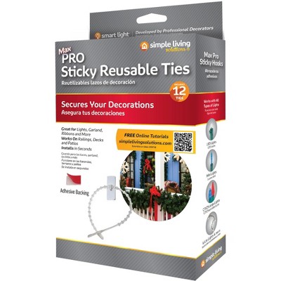 Simple Living Solutions Set of 12 Sticky Reusable Ties with Clip Hooks 2"