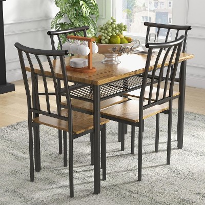 Dining Table Set for 4, with 4 Chairs, 5 Piece Rectangular Dining Table Furniture Set with Storage Rack for Small Space, Apartment, Dinette