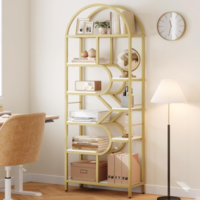 Bookshelf 6 Tier Arched, Bookcase 82 Inch Tall Display Racks, Geometric Open Storage Shelf, Book Rack Metal Frame Large Modern Bookshelf