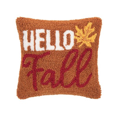 C&F Home Harvest "Hello Fall" Leaf Hooked Mini Accent Pillow 10" x 10"
