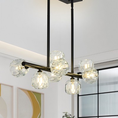 BAOURE 29.53" Modern Crystal Chandelier for Dining Room, 8-Light Black Pendant Lightsfor Kitchen Island Bedroom,Over Table,Living Room