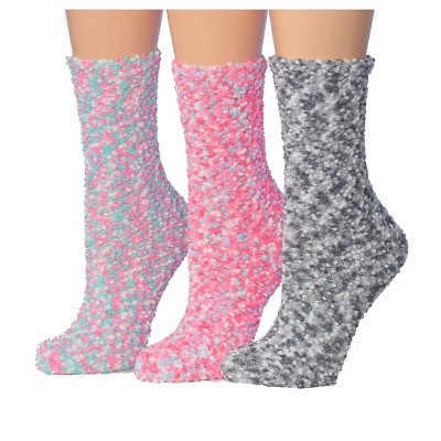 Tipi Toe Women's 3-Pairs Cozy Microfiber Anti-Skid Icy Rose Patterned Soft Fuzzy Crew Socks