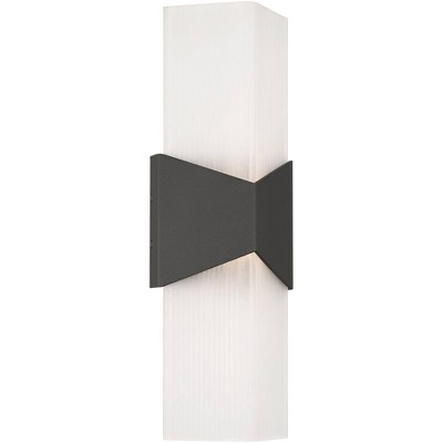 Possini Euro Design Tux 18" High Modern Outdoor Wall Light Fixture Mount Porch House Exterior LED Bulb Weatherproof Black Aluminum White Glass Shade