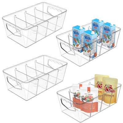 OBOKATA SPACEKEEPER Clear Storage Organizer Bins 4 Pack Plastic Pantry Organization and Storage Baskets , Containers for Kitchen, Fridge, Countertops