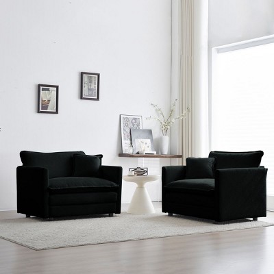 Modular Chenille Upholstered Accent Chair Set of 2,Living Room Comfy Side Chairs with Toss Pillow-The Pop Home
