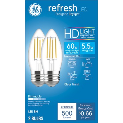 GE 2pk 60W Refresh LED Clear Decorative Light Bulbs Daylight