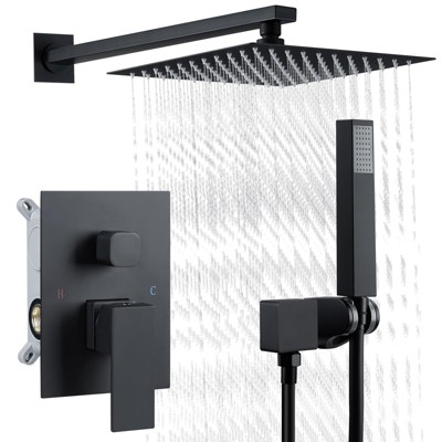 Shower Faucet Set Matte Black Shower System, with 10 inch Large Rainfall Shower Head and Handheld Spray Rain Shower System