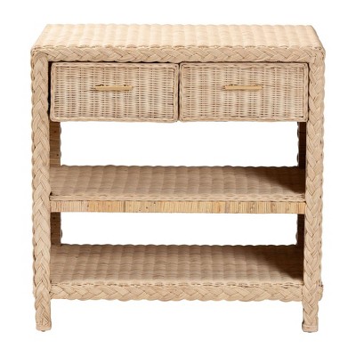 bali & pari Lanica Rattan 2 Drawer Console Table Pale Brown