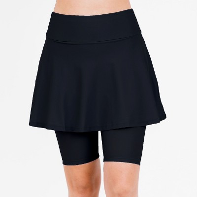 Calypsa Women's Flared Mid-Thigh Swim Skirt With Bike Shorts