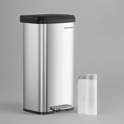SONGMICS Kitchen Trash Can, 18-Gallon Stainless Steel Garbage Can, with Stay-Open Lid and Step-on Pedal, Soft Closure, Tall, Large, Black