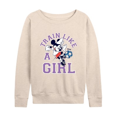 Women's - Disney - Train Like A Girl Lightweight French Terry Wide Neck Long Sleeve Graphic Shirt