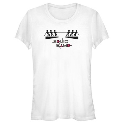 Juniors Womens Squid Game Stick Figure Tug of War T-Shirt
