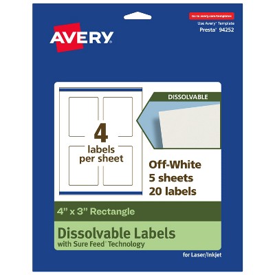 Avery Dissolvable Labels, 4" x 3" Rectangle