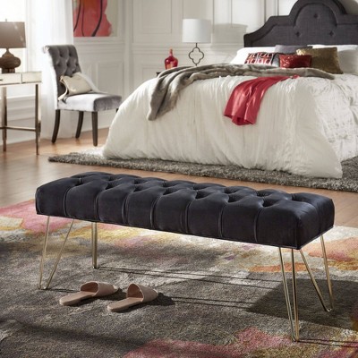 Hewett Velvet Tufted Metal Bench - Inspire Q