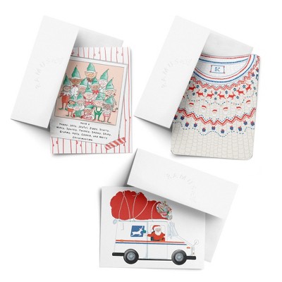 Holiday Winter Card Pack (3ct, Assorted) Fair Isles, Santa Delivery Man, Elf Family by Ramus & Co