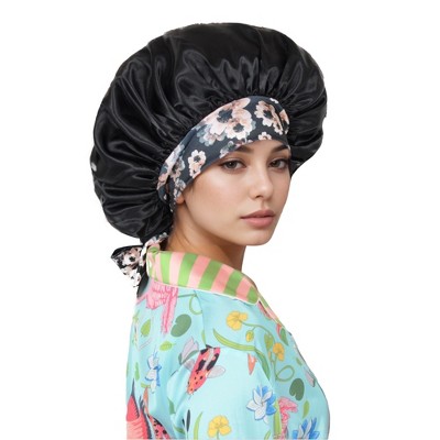 Anna-Kaci Women Silk Bonnet for Sleeping Satin Lined Hair Bonnet with Floral Tie Band for Curly Hair Protection