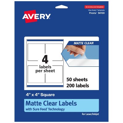 Avery Matte Clear Labels,  4" x 4" Square