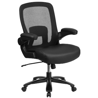 Emma and Oliver 500 lb. Big & Tall Black Mesh/LeatherSoft Ergonomic Office Chair with Lumbar