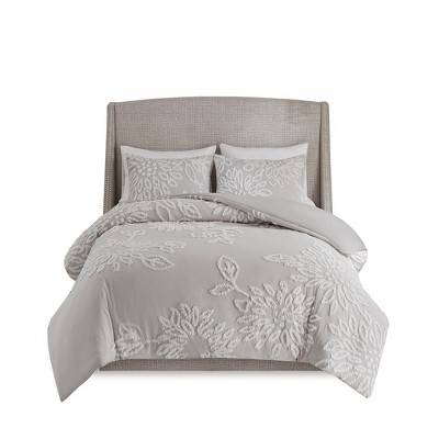Gracie Mills Anita 3-Piece Tufted Cotton Chenille Floral Duvet Cover Set