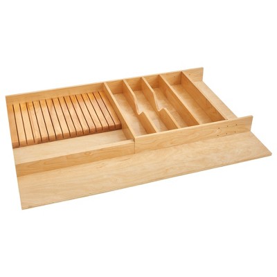 Rev-A-Shelf Trim-to-Fit Wooden Kitchen Drawer Divider and Knife Block Utility Holder Tray Organizer Insert, 33.13 x 22 In, Maple, 4WUTKB-36SH-1
