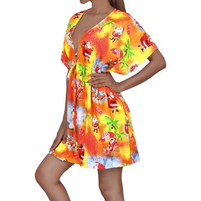 LA LEELA Women's Beachwear Swim Beach Dress Cover Ups for Swimwear Cover up Holiday Christmas Swimsuit Coverups for Women XL-XXL Santa Gifts, Orange