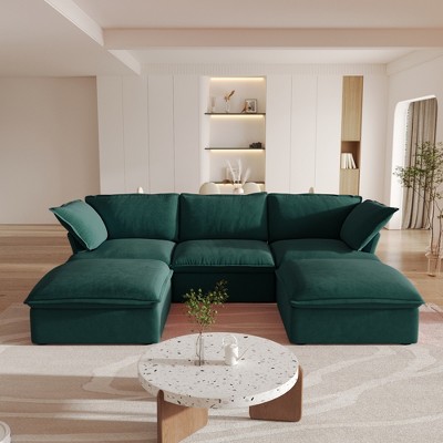 Sectional Couches for LivingRoom,162.98" U Shaped Cloud Modular Sectional Sofa with Storage Ottomans,Covers Removable& Replaceable