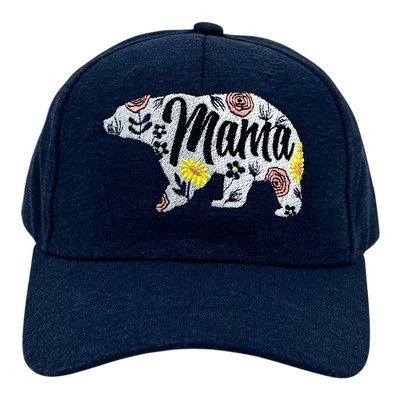 Mama Bear Floral Print Hat Funny Sarcastic Mothers Day Graphic Novelty Cap - Crazy Dog Hat Gift for Mom Navy Standard