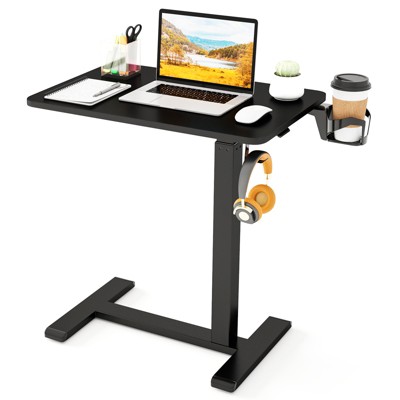 Tangkula Mobile Standing Desk Height Adjustable Overbed Bedside Table w/ Cup Holder & Headphone Hook