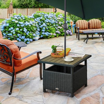 Syemin Patio Side Table, 2-Tier Outdoor Coffee Table, Patio Furniture for Drinks, Dining, Games, Storage, Black, 21.75"*21.75"*18"