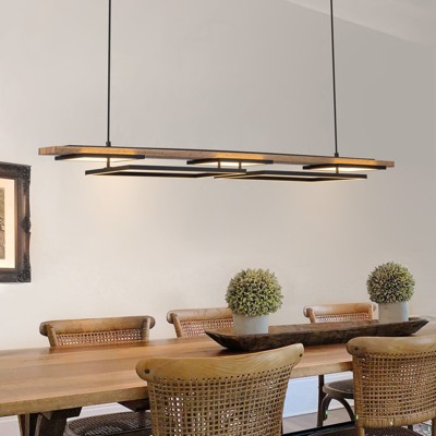 LLHZSY 3 Light Integrated LED Linear Pendant Chandelier 49 1/5" Wide Wood Light Fixture for Kitchen Island Dining Room
