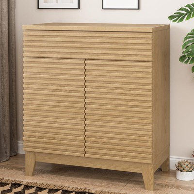 Vabches Fluted Sideboard Buffet Cabinet with Storage, Coffee Bar Cabinet with Adjustable Shelves, Natural